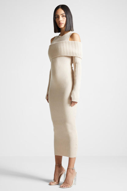 Knit Solid Round Neck Midi Dress