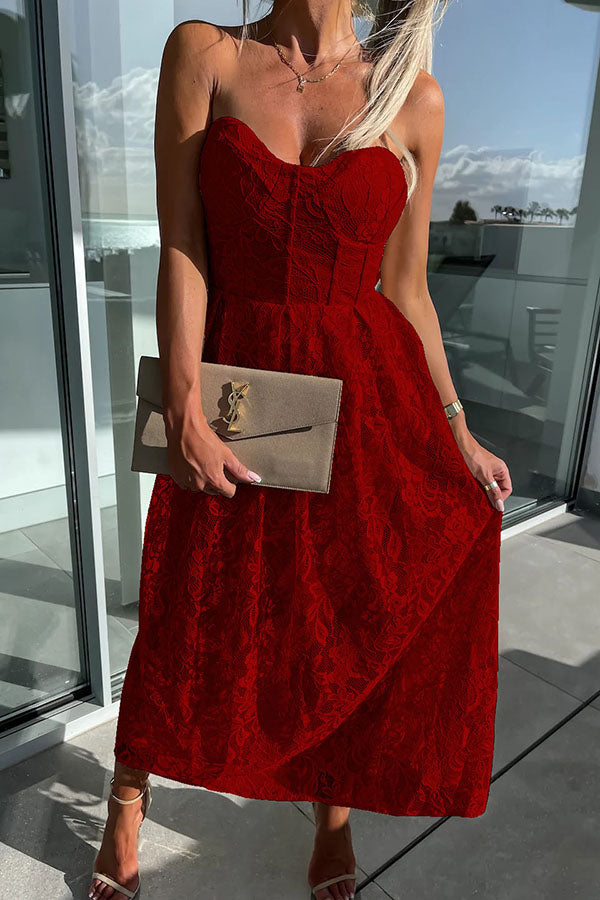Feeling Like A Queen Lace Off Shoulder Midi Dress