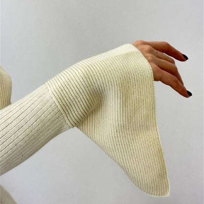 Bell Sleeve Skinny Sheath Woolen Autumn Winter Round Neck Knitted Mini Dress