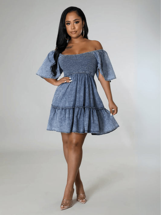 Sonesta Babydoll Denim Mini Dress - Light Wash