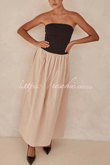 Better Understand Patchwork Contrast Bandeau Stretch Midi Dress