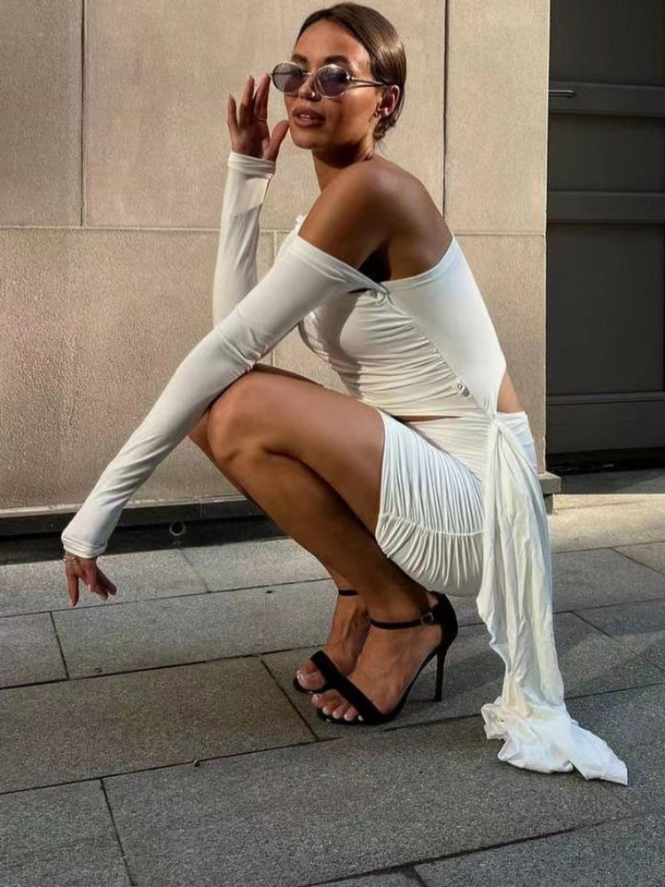 TARUXY Folds Splice Bandage Dress Women White Sexy Hollow Out Slim Mini Dresses Female Street Bodycon Casual Sheath Dress Woman