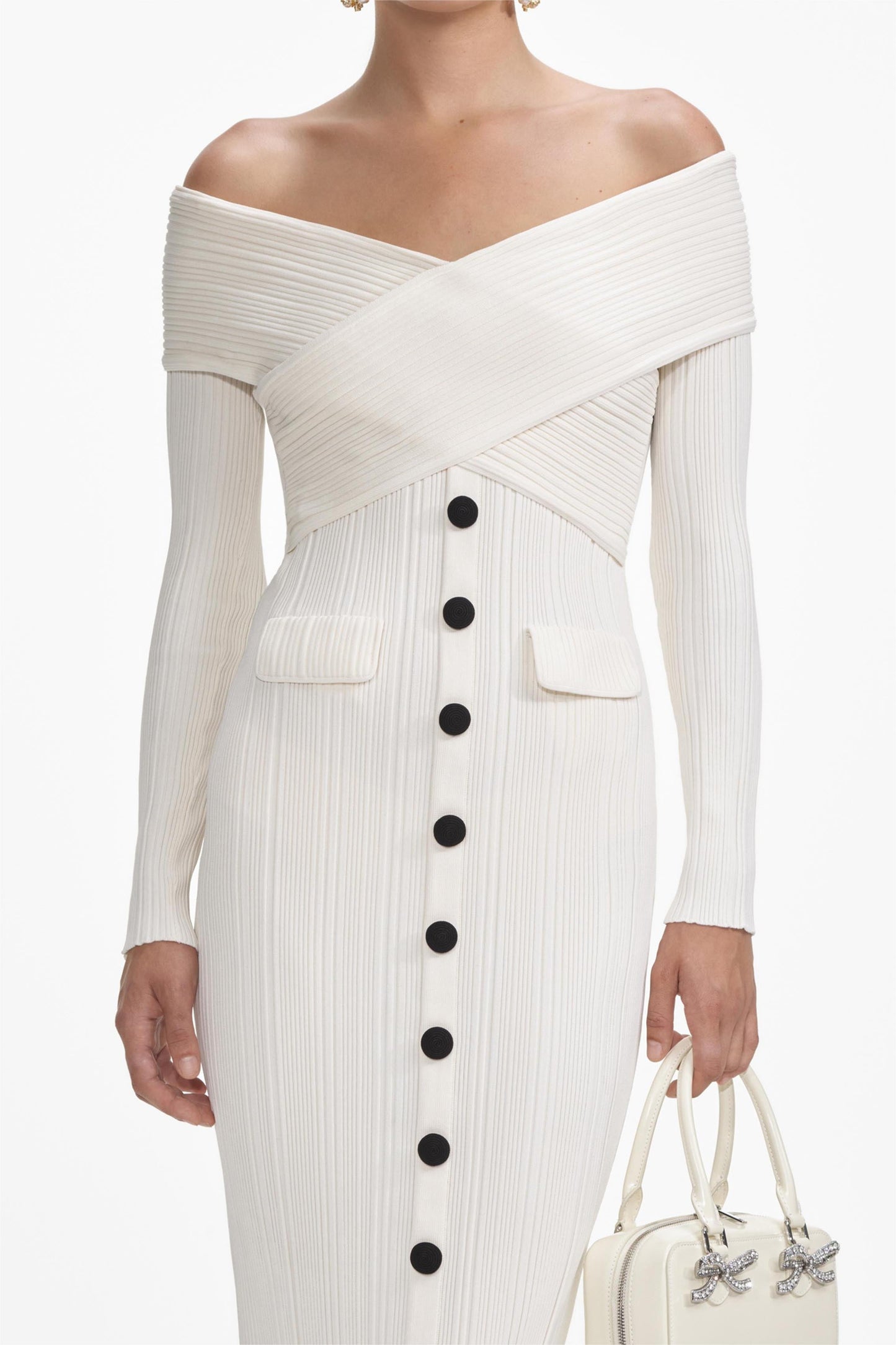 Knit Off-Shoulder Bottom Midi Dress