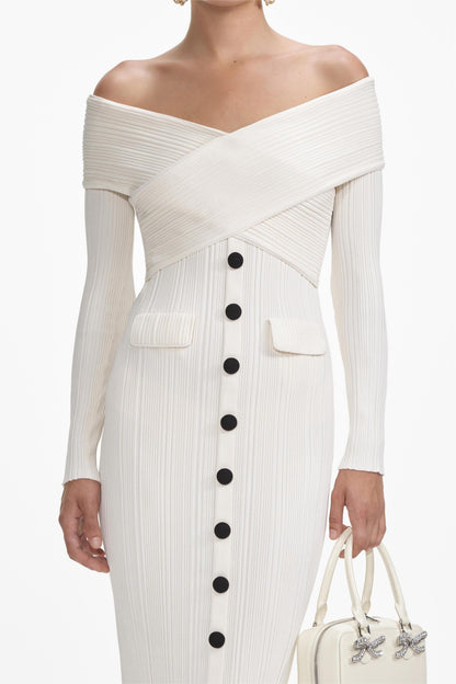 Knit Off-Shoulder Bottom Midi Dress