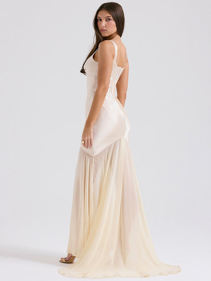 Light Sky Blue Dress Square Neck Backless Tulle Skirt Party Prom Maxi Dresses