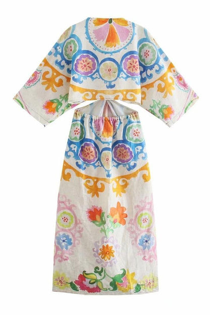 Floral Cut-Out Mid Sleeve Midi Dress