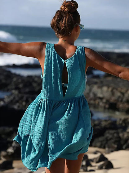 Summer Dress Sleeveless Oversized Textured Casual Resort Mini Dresses