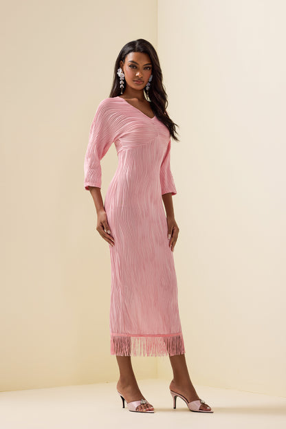 Solid Knit Tassel Midi Dress