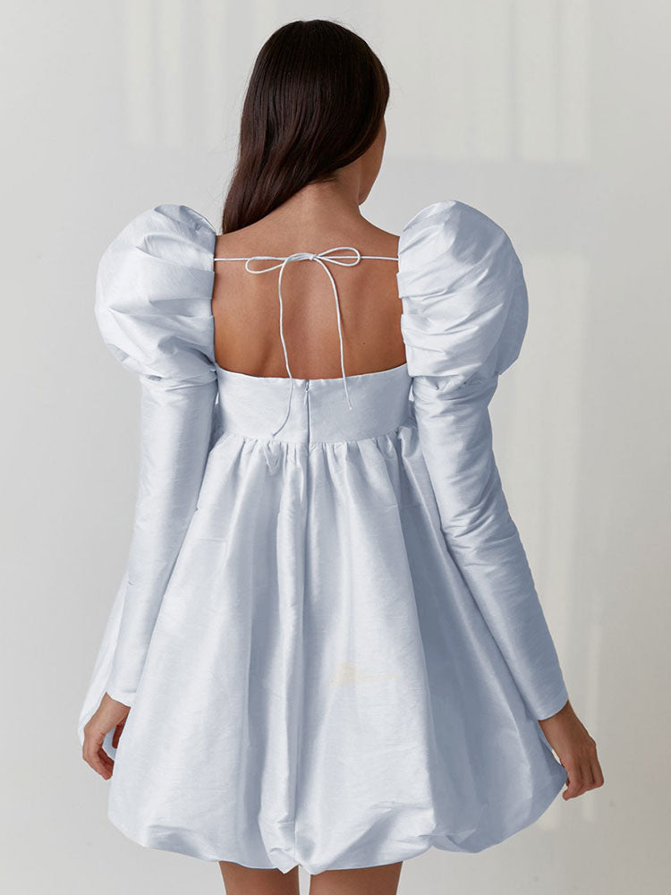 Birthday Mini Dresses Ecru White Long Sleeves Short Dress
