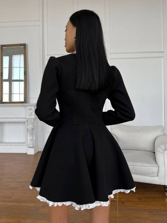 Tossy Black Lace Mini Dress – High Waist Vintage Party Gown 2024