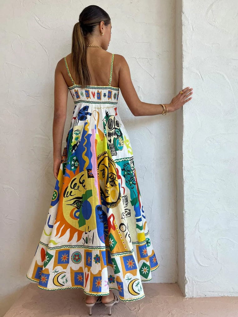 Sundress Graffiti Print Midi Dress Ivory