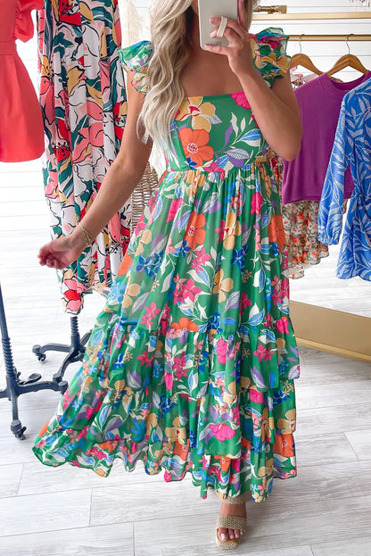 bohemian green floral maxi dress