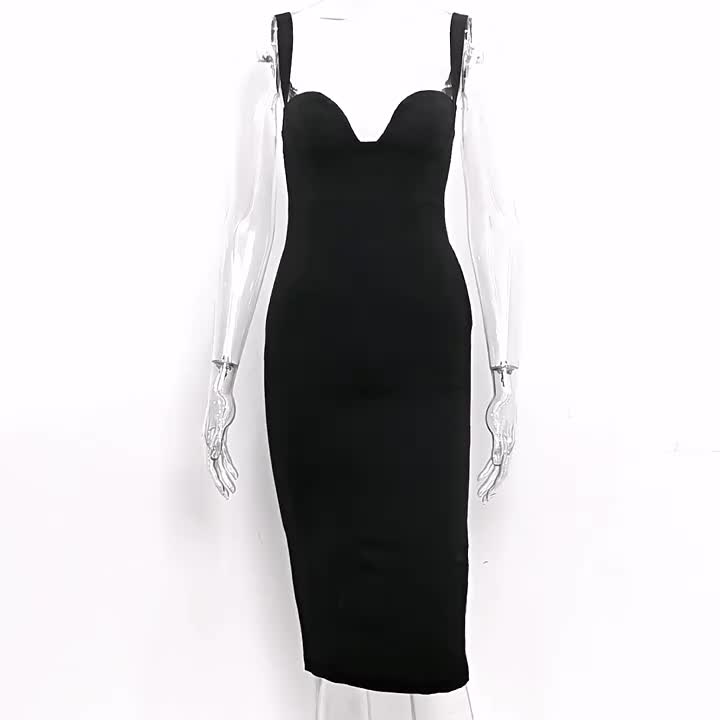 Bodycon Dresses Wide Strap Backless Back Slit Sexy Party Midi Dresses