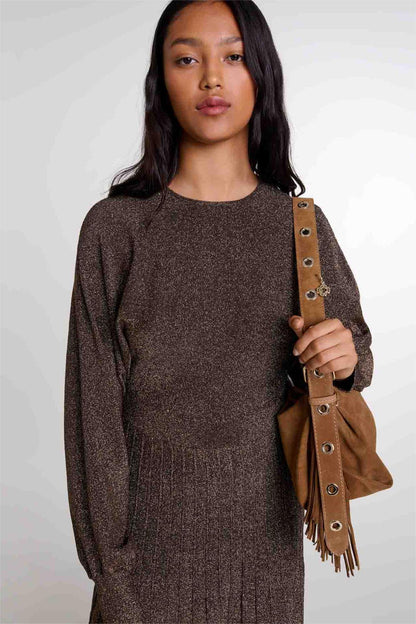 Jersey Round Neck Lurex Midi Dress