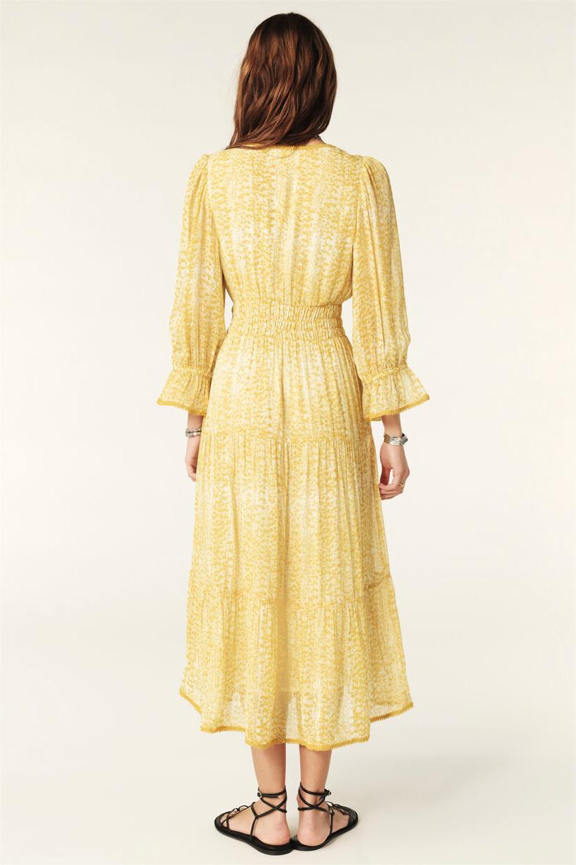 Abstract Print Lace V-Neck Midi Dress