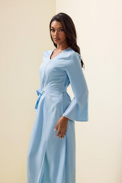 Solid Rhinestone Lace-Up Midi Dress