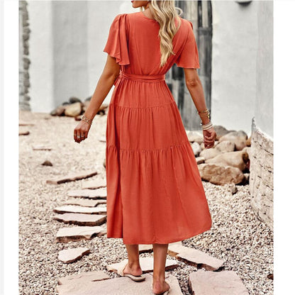 Solid Color High Waisted V-Neck Maxi Dress for All Occasions