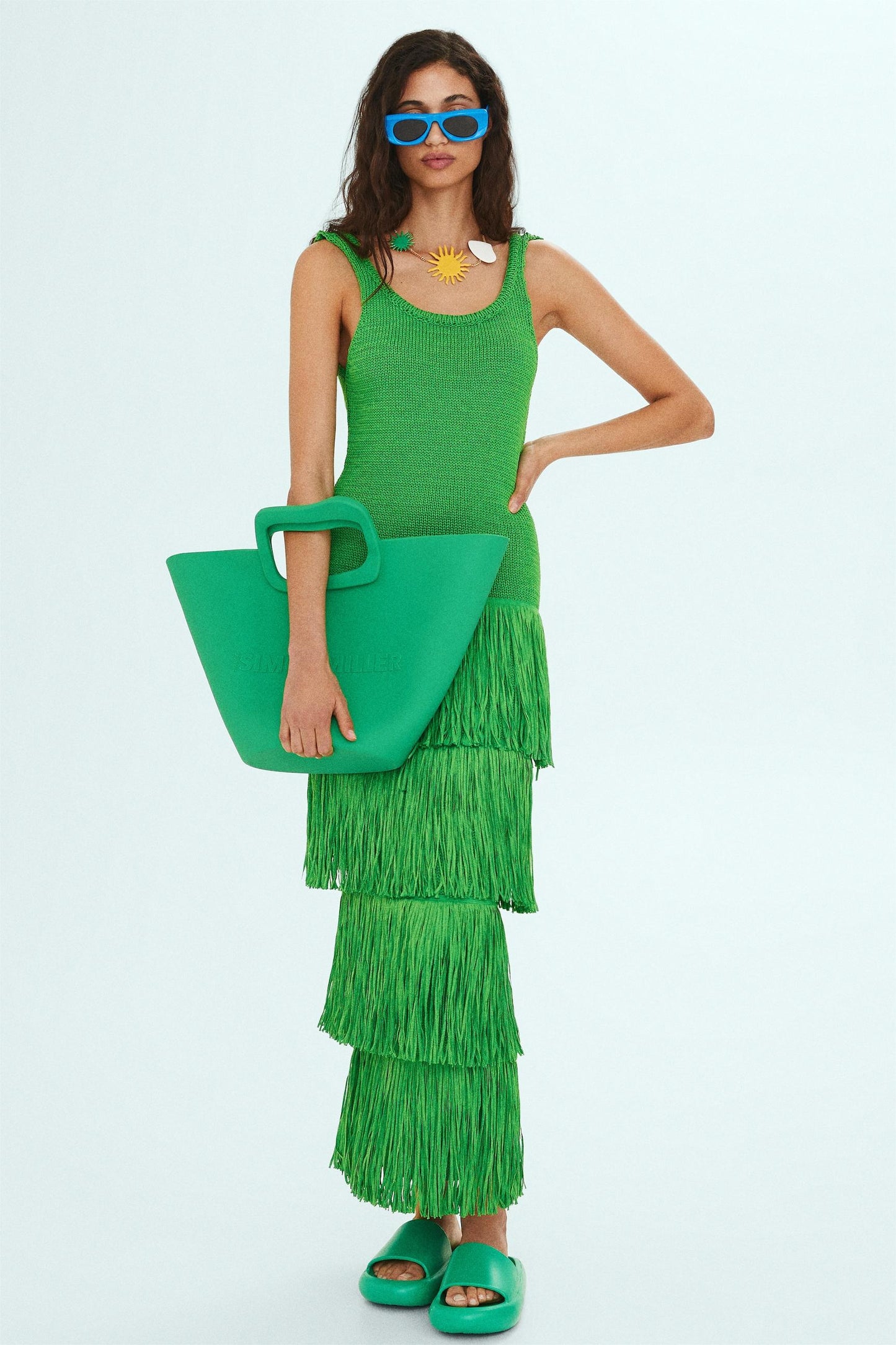 Knit Solid Tassel Sleeveless Midi Dress