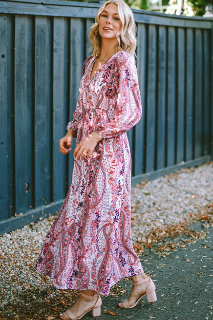 boho paisley print v neck maxi dress multicolor