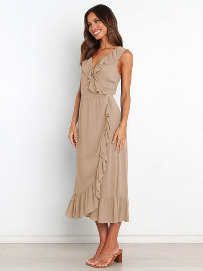 Ruffles Chic V-Neck Sleeveless Midi Dress