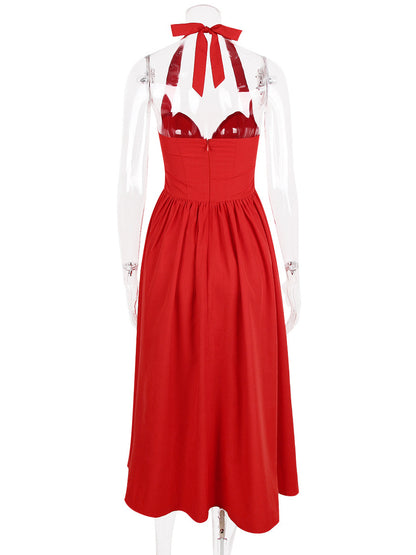 Corset Dress Halter Wide Strap Backless Party Midi Dresses In Solid Color