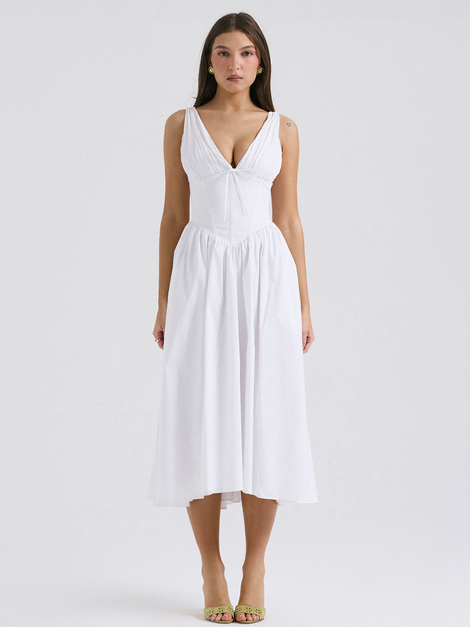 Sleeveless Dress Floral Pleated Knot Details Party Midi Dresses