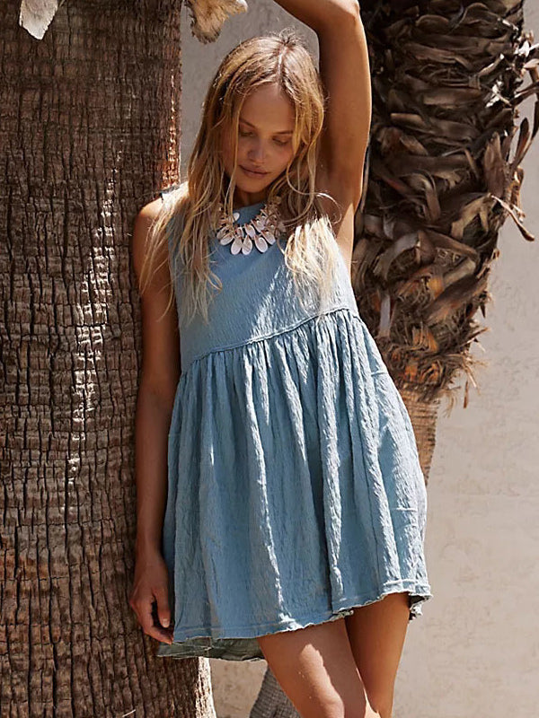 Summer Dress Sleeveless Oversized Textured Casual Resort Mini Dresses