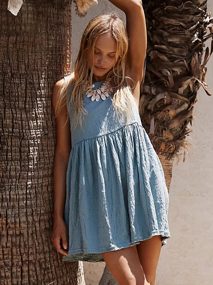 Summer Dress Sleeveless Oversized Textured Casual Resort Mini Dresses