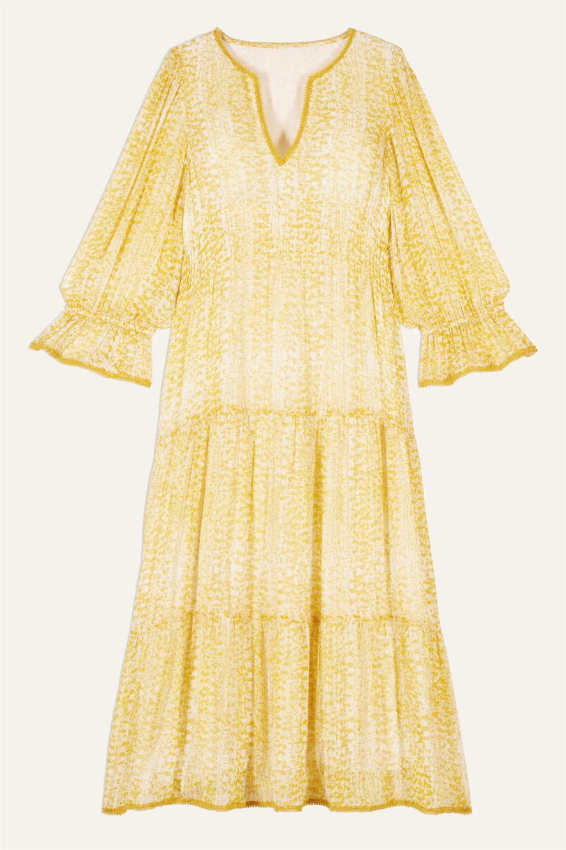 Abstract Print Lace V-Neck Midi Dress