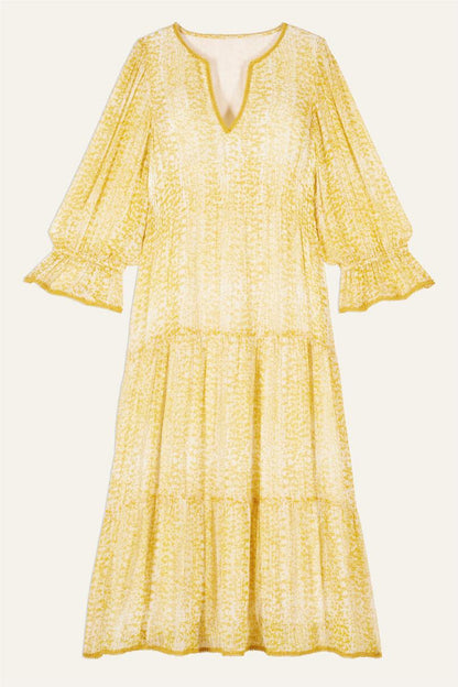 Abstract Print Lace V-Neck Midi Dress