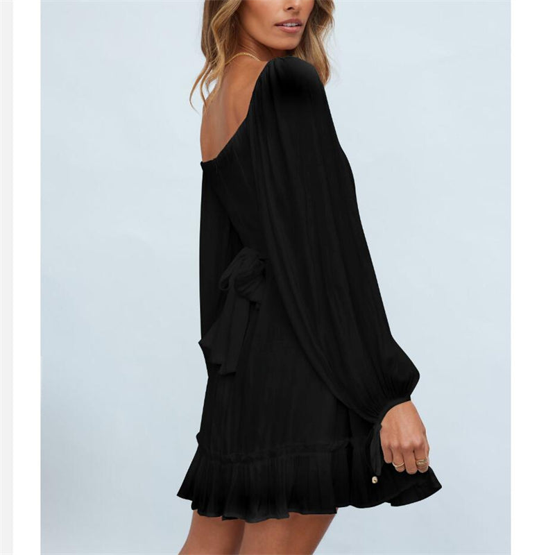 Ruffle Long Sleeve Square Collar Mini Dress in Multiple Colors