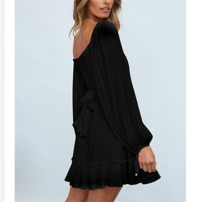 Ruffle Long Sleeve Square Collar Mini Dress in Multiple Colors