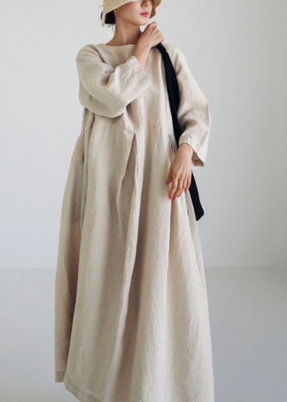 Summer Floral Round Neck Long Sleeve Midi Dress