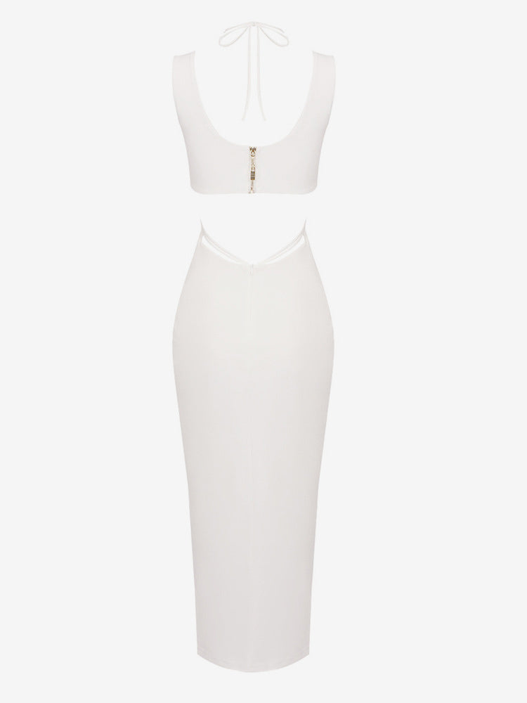 Party Dress 3D Flower Sleeveless U-Back Sexy Bodycon Midi Dresses
