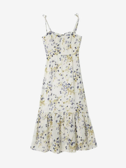 Floral Print Chiffon Casual V-Neck Sleeveless Midi Dress