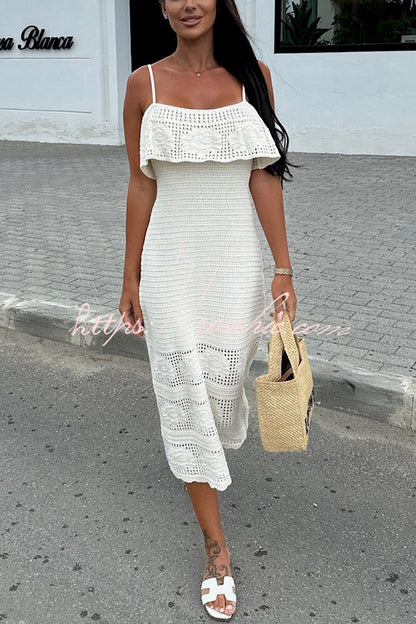 Solid Color Casual Knitted Hollow Slim Fit Cover-up Midi Dress