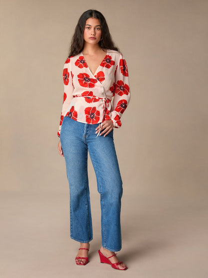 Aurora Floral Wrap Blouse | Chiffon V-Neck