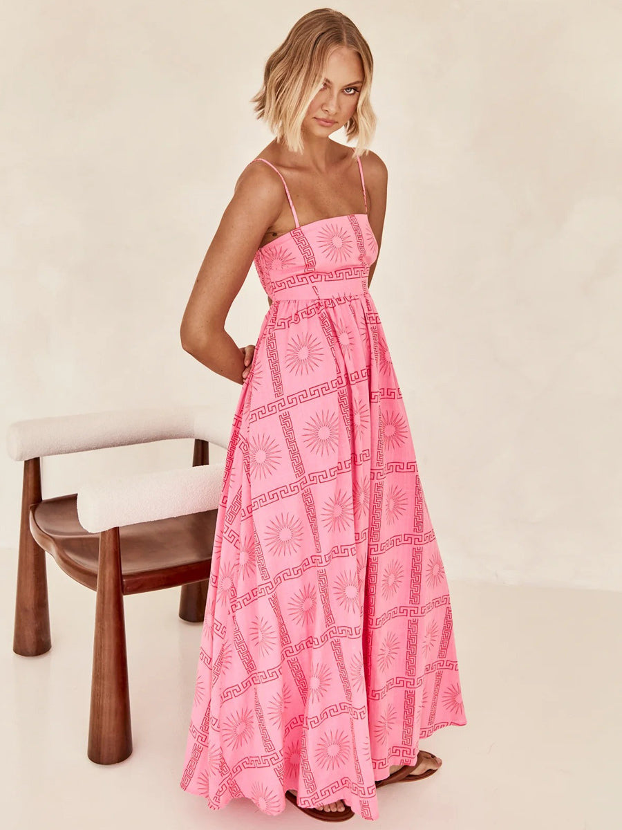 Painting Dress Square Neck Spaghetti Straps Cutout Casual Maxi Dresses