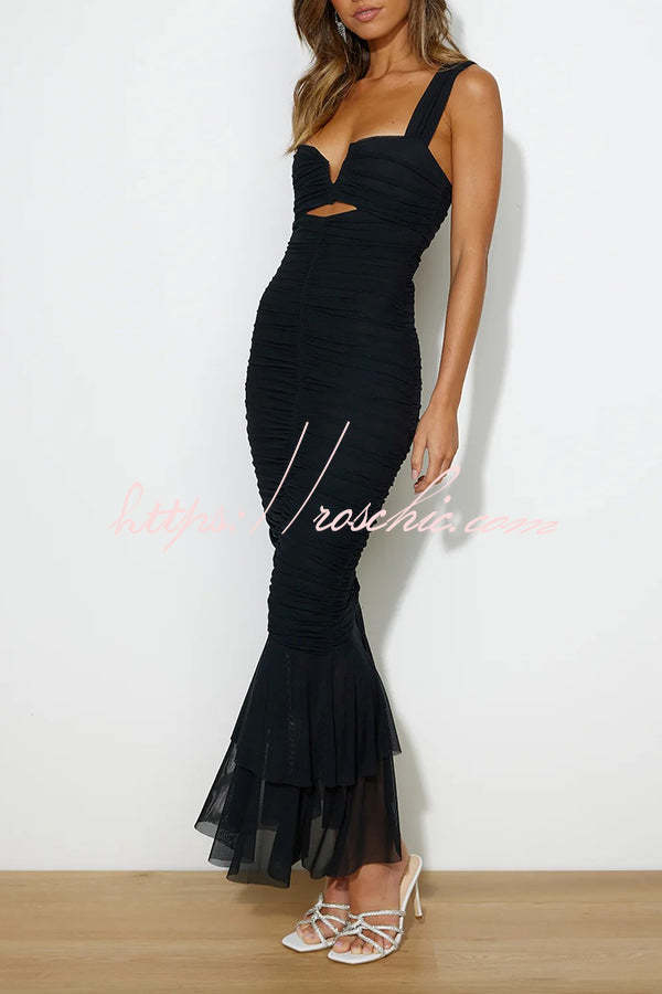 Solid Color High Waist Pleated Mermaid Dress