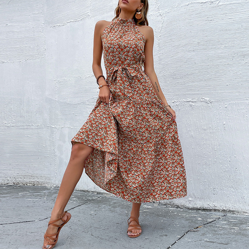 Floral Print Halter Sleeveless Maxi Dress for All Occasions