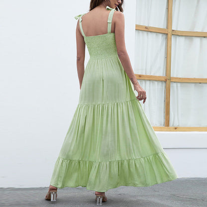Sleeveless Sling Large Swing Maxi Dress in Black Green Orange