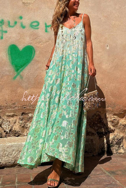 Bianca Tie Dye Gradient Flower Print Pocketed A-line Slip Maxi Dress