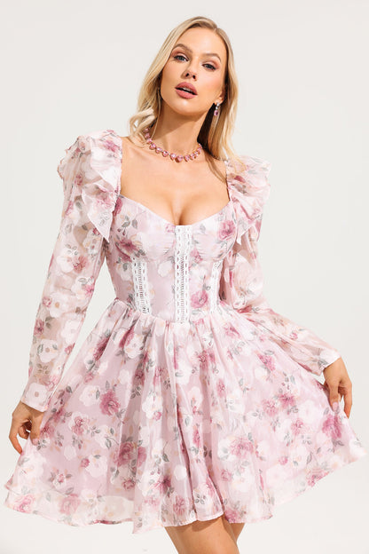 Floral Long Sleeve Mini Dress