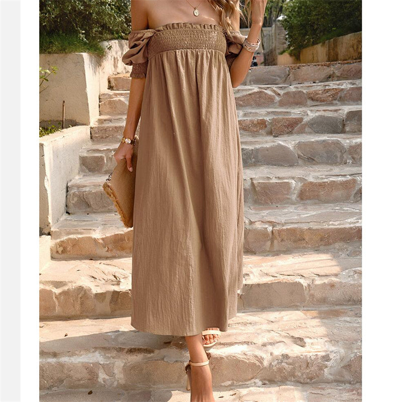 Solid Color Square Neck Maxi Dress in Apricot Green Khaki Orange