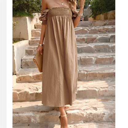 Solid Color Square Neck Maxi Dress in Apricot Green Khaki Orange
