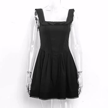 Little Black Dress Ruffles Square Neck Backless Graduation Party Mini Dresses
