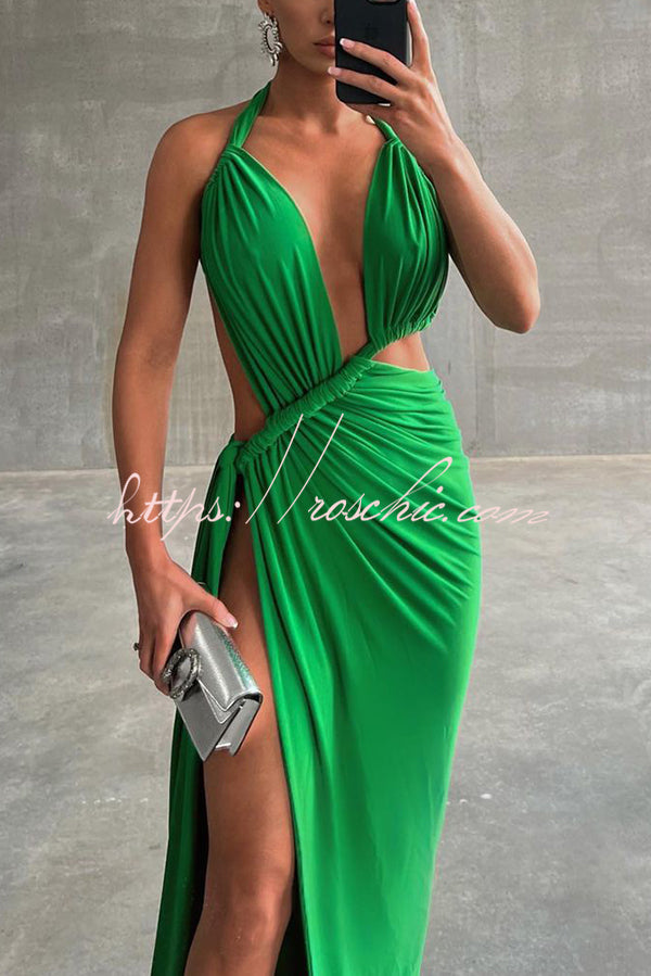 Sexy Hollow Halterneck Backless Slim Fit Slit Maxi Dress