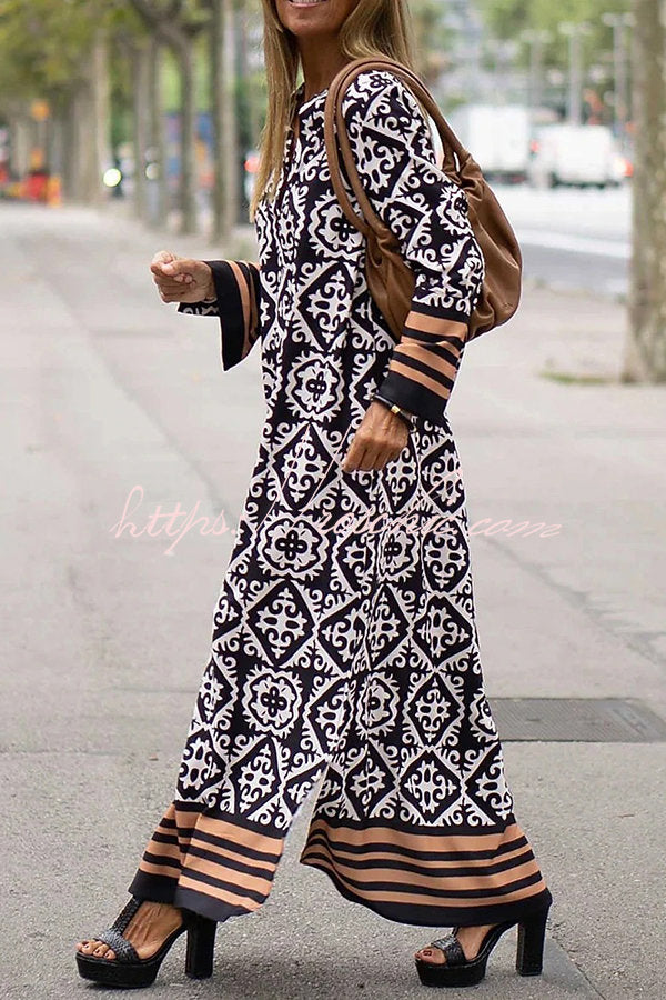 Basically Perfect Geometry Printed Long Sleeve Casual Maxi Dress