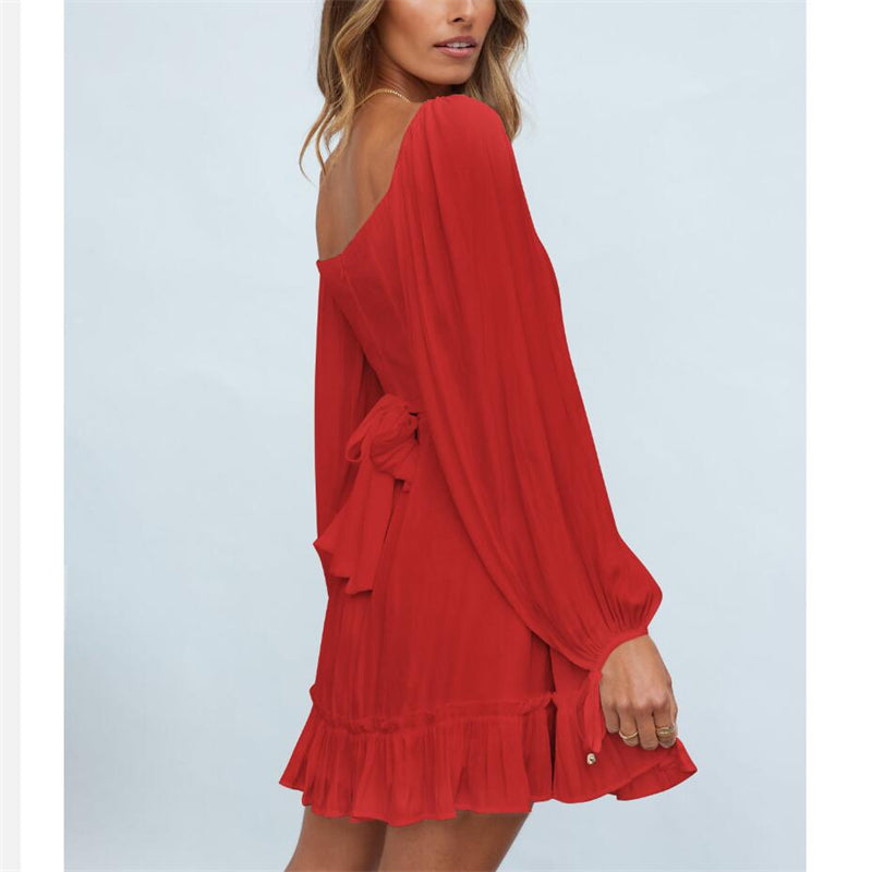 Ruffle Long Sleeve Square Collar Mini Dress in Multiple Colors