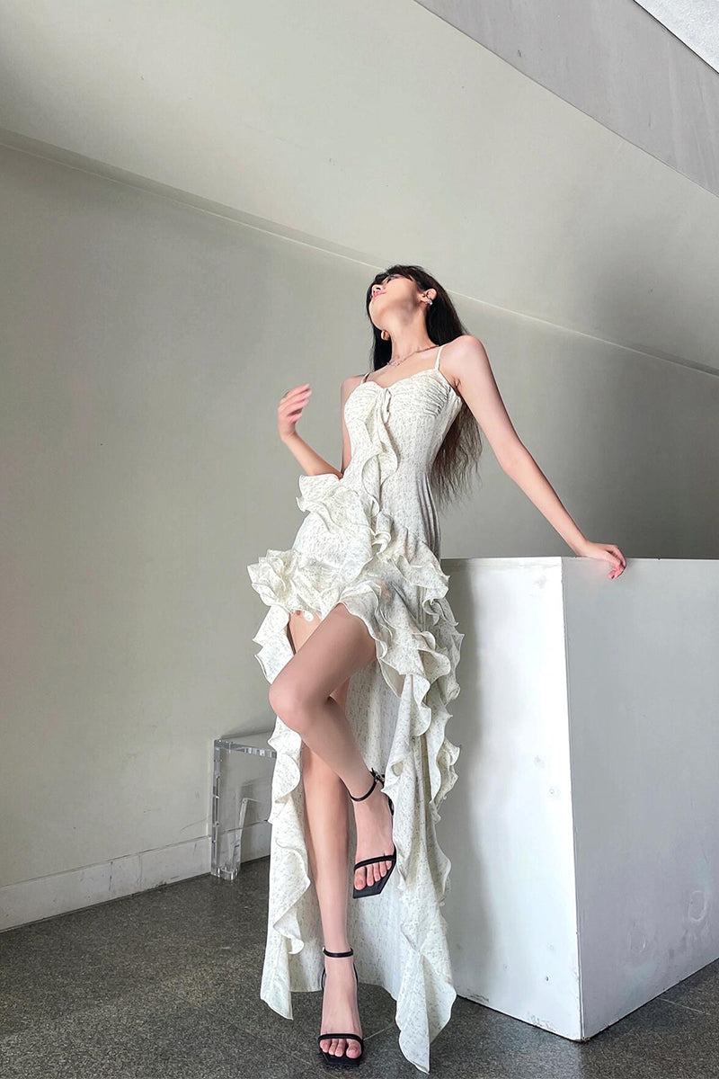 Asymmetrical Ruffle Maxi Dress – Elegant Beach Goddess Look